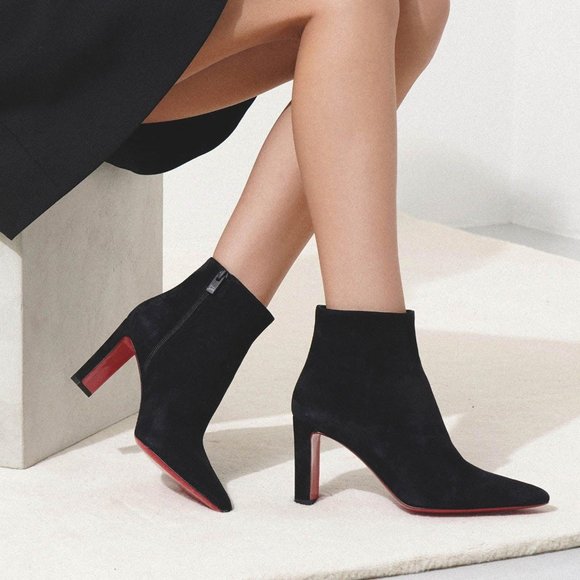 Christian Louboutin SUPRABOOTY 85 Suede Pointed Ankle Boots Booties Heels